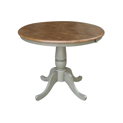 International Concepts (Set of 3 Pcs) - 36in Round Extension Dining Table with 2 RTA Chairs in Hickory/Stone Finish - K41-36RXT-C10-2 veiw 4