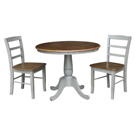 International Concepts (Set of 3 Pcs) - 36in Round Extension Dining Table with 2 RTA Chairs in Hickory/Stone Finish - K41-36RXT-C2-2 veiw 1