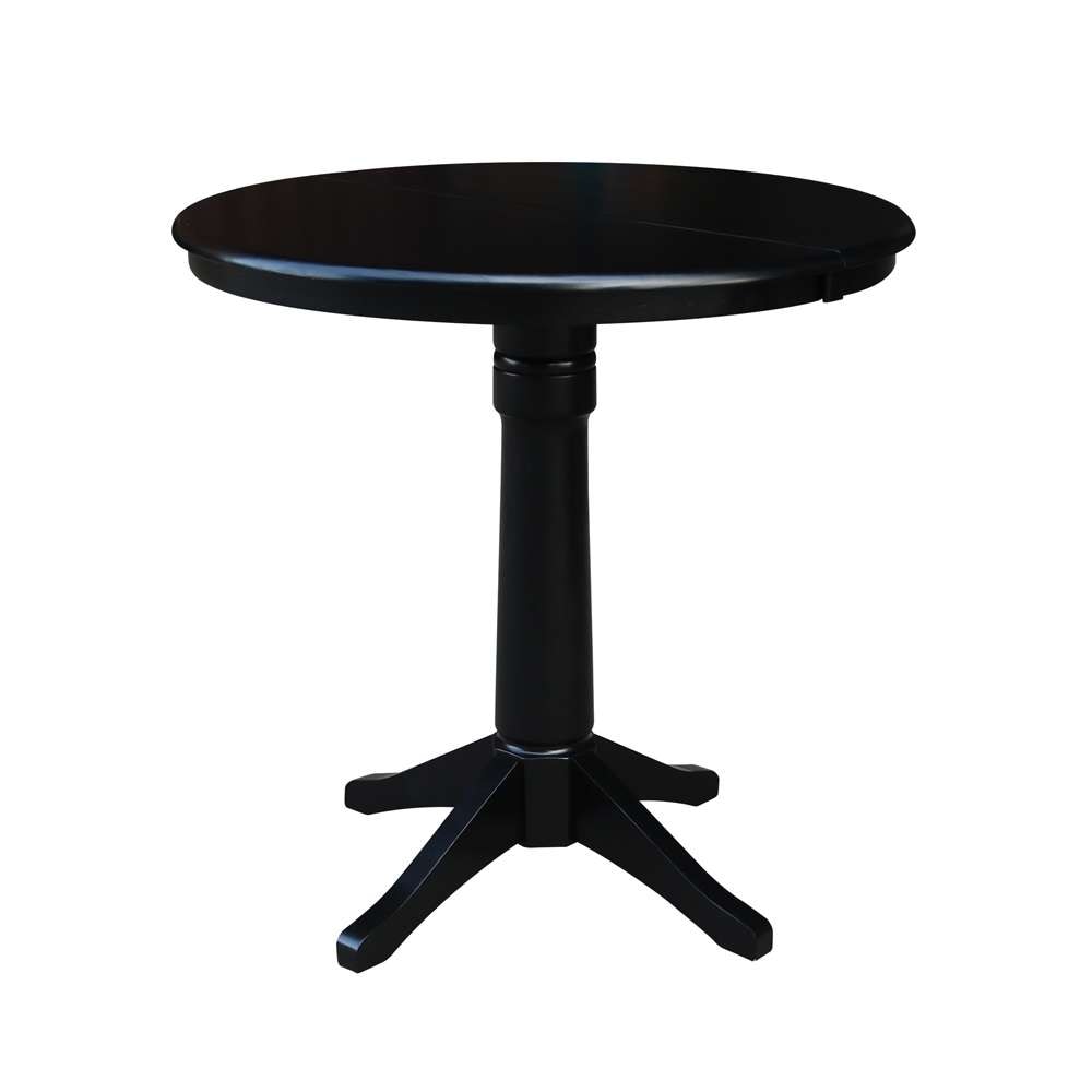 International Concepts (Set of 3 Pcs) - 36in Round Extension Dining Table with 2 Counter Height Stools in Black Finish - K46-36RXT-27-S6172-2 veiw 4