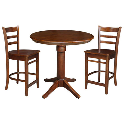 International Concepts (Set of 3 Pcs) - 36in Round Extension Dining Table with 2 Counter Height Stools in Espresso Finish - K581-36RXT-27-S61722 veiw 1