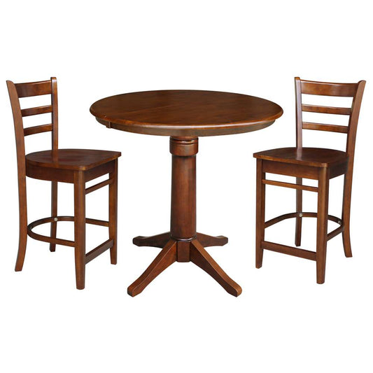 International Concepts (Set of 3 Pcs) - 36in Round Extension Dining Table with 2 Counter Height Stools in Espresso Finish - K581-36RXT-27-S61722 veiw 1