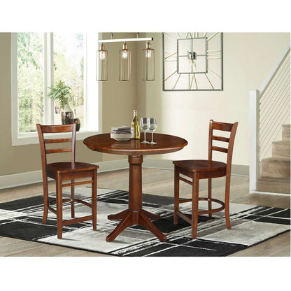 International Concepts (Set of 3 Pcs) - 36in Round Extension Dining Table with 2 Counter Height Stools in Espresso Finish - K581-36RXT-27-S61722 veiw 2