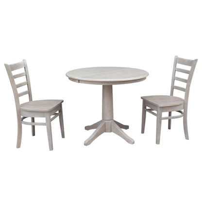 International Concepts (Set of 3 Pcs) - 36in Round Extension Dining Table with 2 Emily Chairs in Washed Gray Taupe Finish - K09-36RXT-27B-C617-2 veiw 1