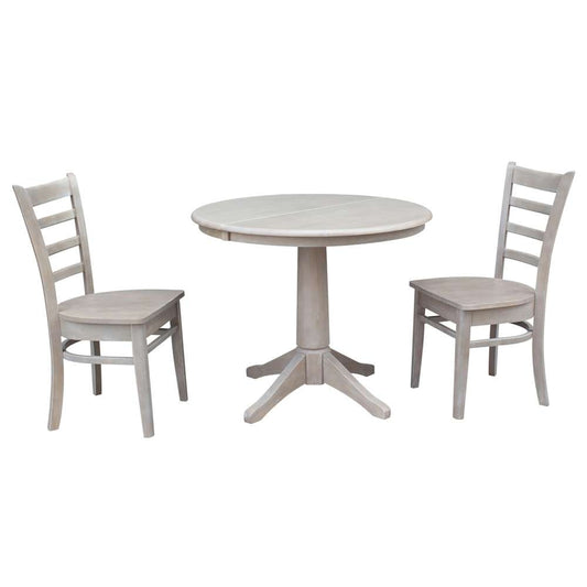 International Concepts (Set of 3 Pcs) - 36in Round Extension Dining Table with 2 Emily Chairs in Washed Gray Taupe Finish - K09-36RXT-27B-C617-2 veiw 1