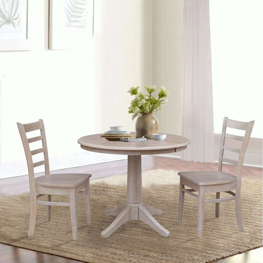 International Concepts (Set of 3 Pcs) - 36in Round Extension Dining Table with 2 Emily Chairs in Washed Gray Taupe Finish - K09-36RXT-27B-C617-2 veiw 2