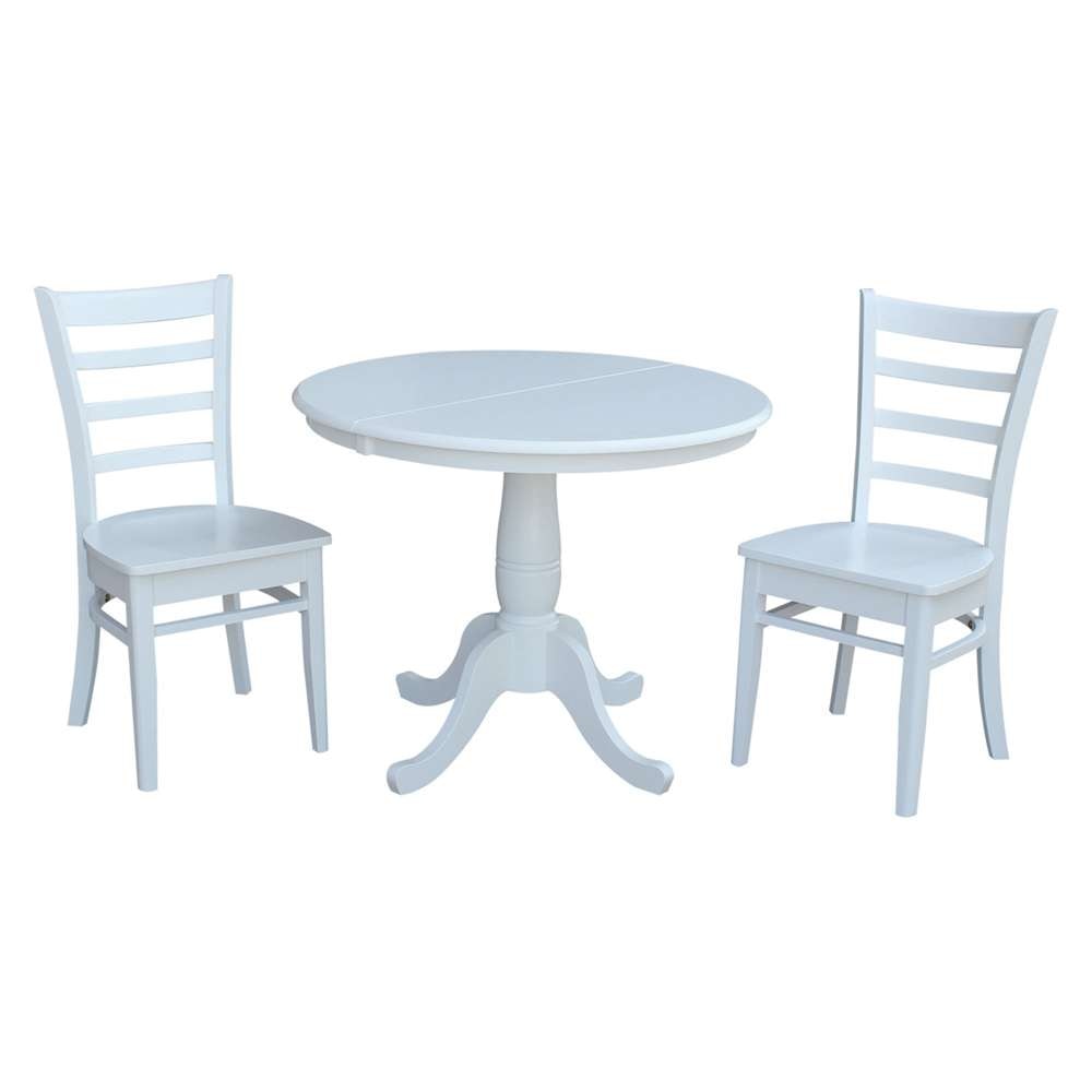 International Concepts (Set of 3 Pcs) - 36in Round Extension Dining Table with 2 Emily Chairs in White Finish - K08-36RXT-C617-2 veiw 1