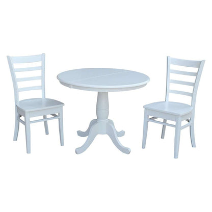International Concepts (Set of 3 Pcs) - 36in Round Extension Dining Table with 2 Emily Chairs in White Finish - K08-36RXT-C617-2 veiw 1