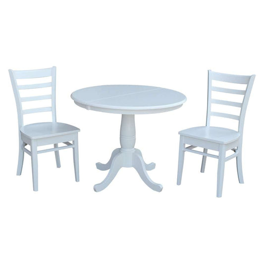 International Concepts (Set of 3 Pcs) - 36in Round Extension Dining Table with 2 Emily Chairs in White Finish - K08-36RXT-C617-2 veiw 1