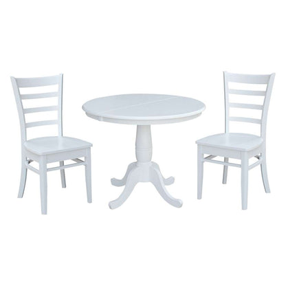 International Concepts (Set of 3 Pcs) - 36in Round Extension Dining Table with 2 Emily Chairs in White Finish - K08-36RXT-C617-2 veiw 2