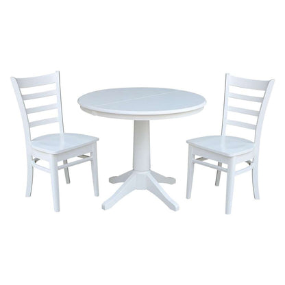 International Concepts (Set of 3 Pcs) - 36in Round Extension Dining Table with 2 Emily Chairs in White Finish - K08-36RXT-27B-C617-2 veiw 1