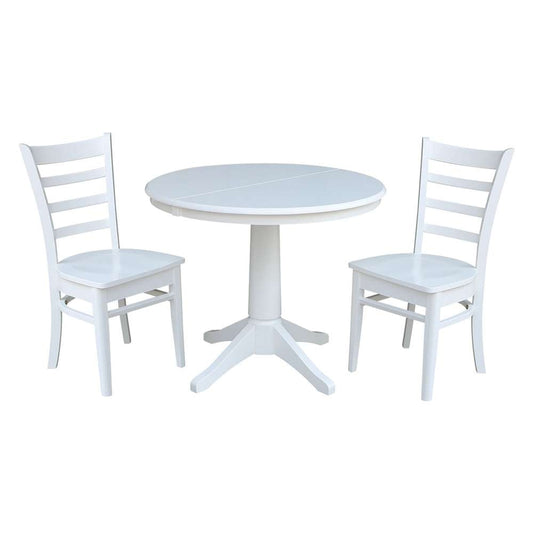 International Concepts (Set of 3 Pcs) - 36in Round Extension Dining Table with 2 Emily Chairs in White Finish - K08-36RXT-27B-C617-2 veiw 1