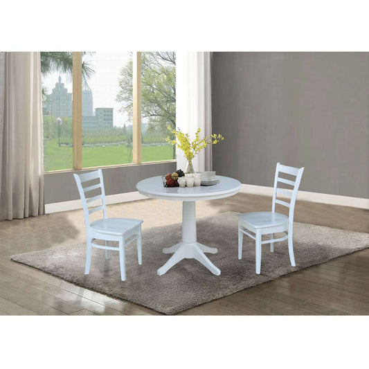 International Concepts (Set of 3 Pcs) - 36in Round Extension Dining Table with 2 Emily Chairs in White Finish - K08-36RXT-27B-C617-2 veiw 2