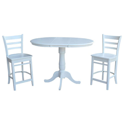 International Concepts (Set of 3 Pcs) - 36in Round Extension Dining Table with 2 Emily Counter Height Stools in White Finish - K08-36RXT-S6172 veiw 1