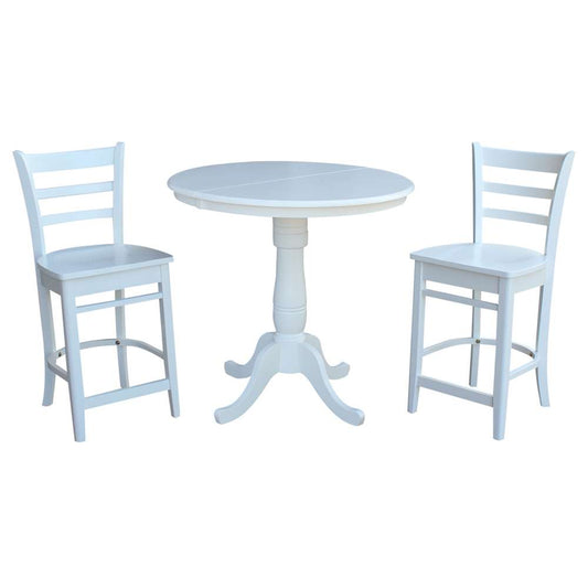 International Concepts (Set of 3 Pcs) - 36in Round Extension Dining Table with 2 Emily Counter Height Stools in White Finish - K08-36RXT-S6172 veiw 2