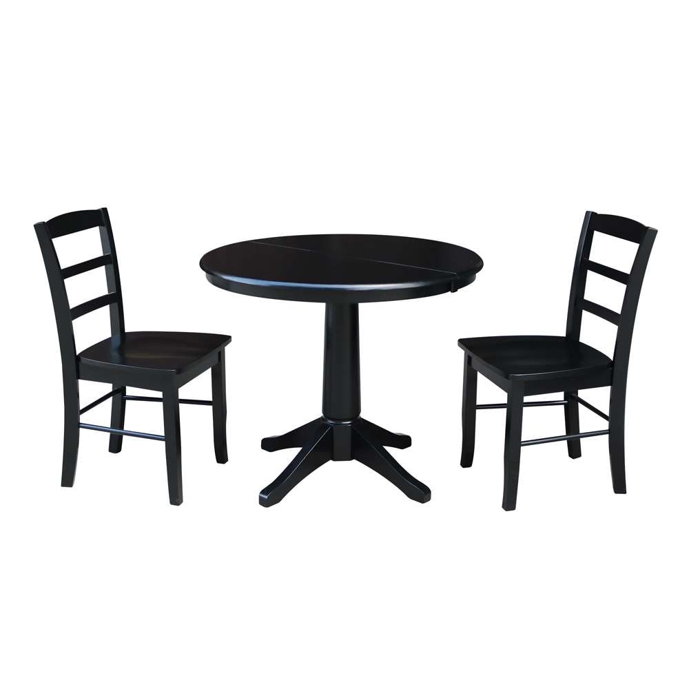 International Concepts (Set of 3 Pcs) - 36in Round Extension Dining Table with 2 Madrid Chairs in Black Finish - K46-36RXT-27B-C2-2 veiw 1