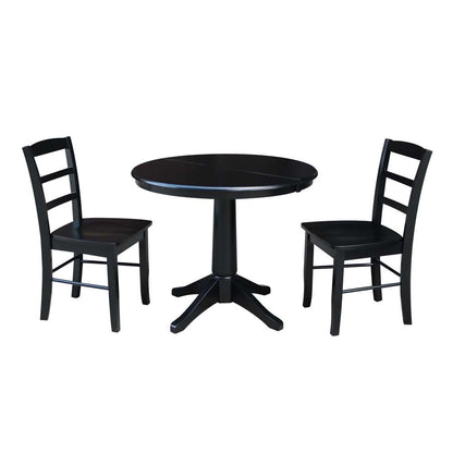 International Concepts (Set of 3 Pcs) - 36in Round Extension Dining Table with 2 Madrid Chairs in Black Finish - K46-36RXT-27B-C2-2 veiw 1