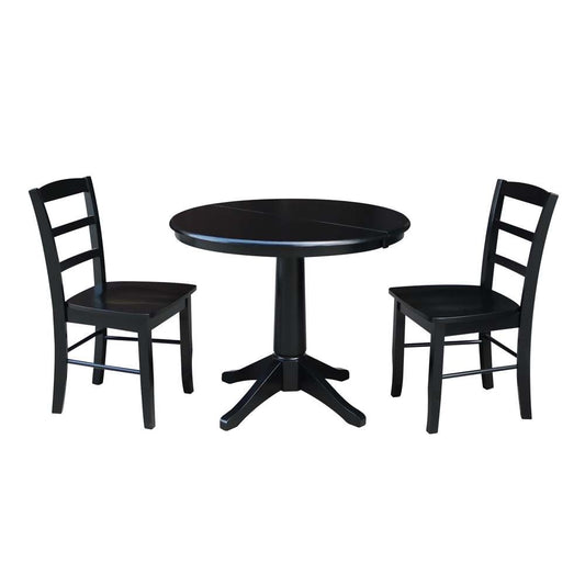 International Concepts (Set of 3 Pcs) - 36in Round Extension Dining Table with 2 Madrid Chairs in Black Finish - K46-36RXT-27B-C2-2 veiw 1
