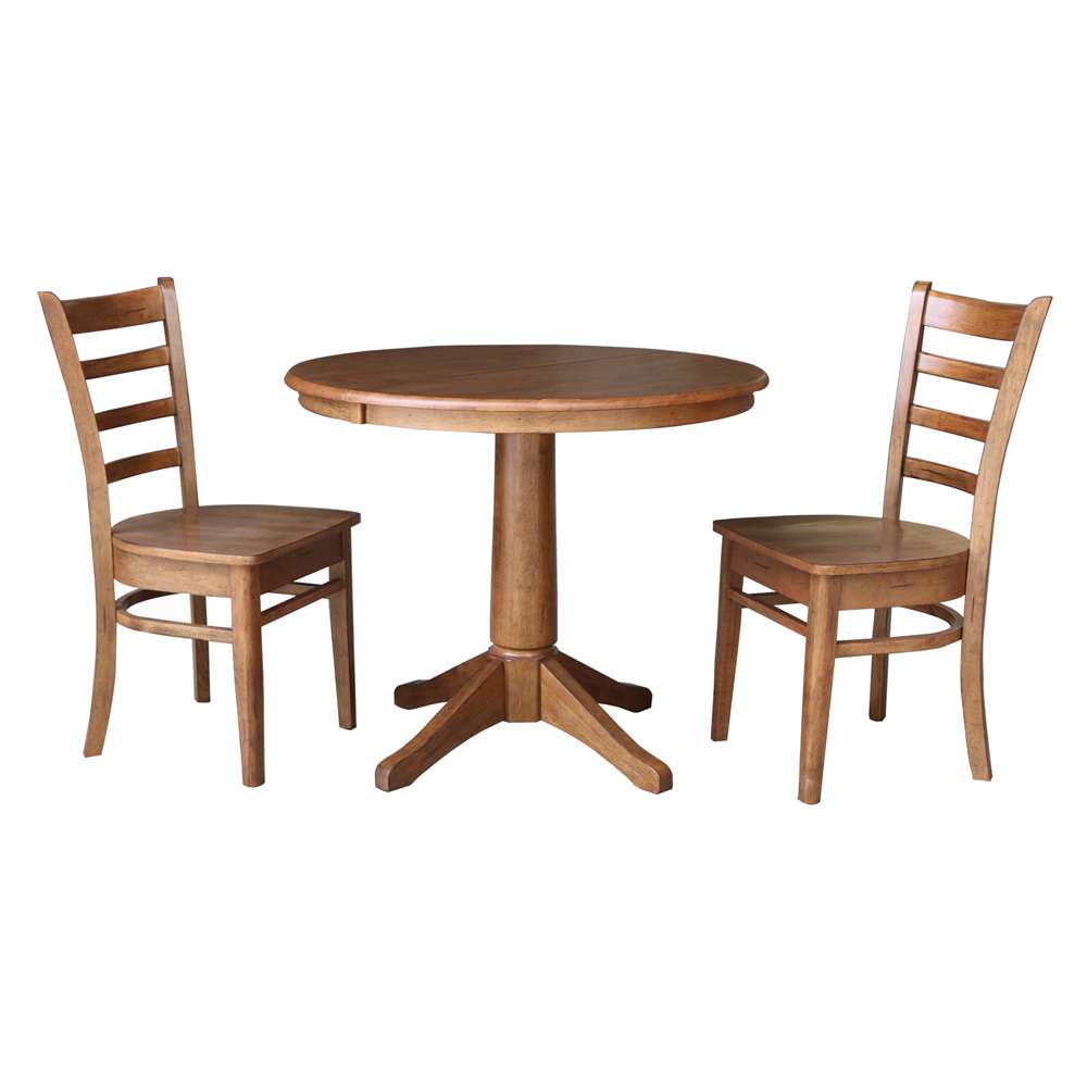 International Concepts (Set of 3 Pcs) - 36in Round Extension Dining Table with 2 RTA Chairs in Distressed Oak Finish - K42-36RXT-27B-C617-2 veiw 1