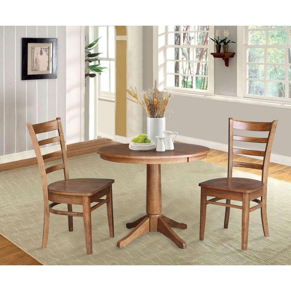 International Concepts (Set of 3 Pcs) - 36in Round Extension Dining Table with 2 RTA Chairs in Distressed Oak Finish - K42-36RXT-27B-C617-2 veiw 2