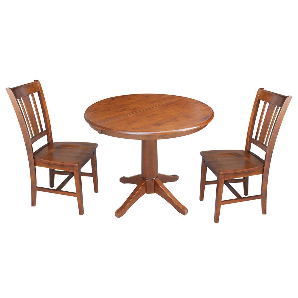 International Concepts (Set of 3 Pcs) - 36in Round Extension Dining Table with 2 RTA Chairs in Espresso Finish - K581-36RXT-27B-C10-2 veiw 1