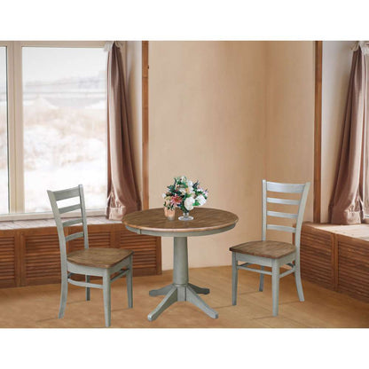 International Concepts (Set of 3 Pcs) - 36in Round Extension Dining Table with 2 RTA Chairs in Hickory/Stone Finish - K41-36RXT-27B-C617-2 veiw 3