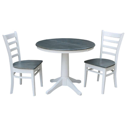International Concepts (Set of 3 Pcs) - 36in Round Extension Dining Table with 2 RTA Chairs in White/Heather Gray Finish - K05-36RXT-27B-C617-2 veiw 1