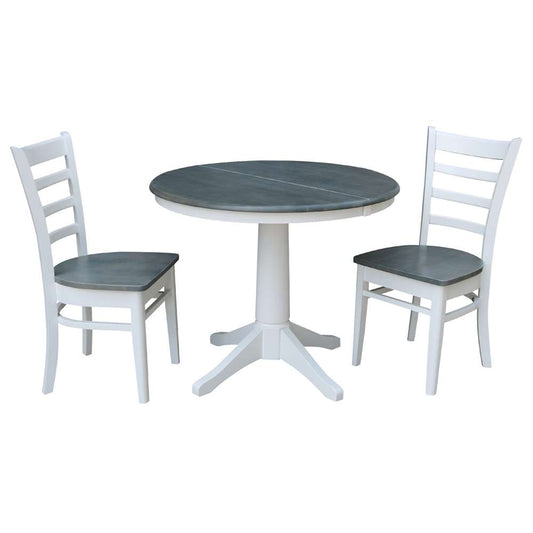 International Concepts (Set of 3 Pcs) - 36in Round Extension Dining Table with 2 RTA Chairs in White/Heather Gray Finish - K05-36RXT-27B-C617-2 veiw 1