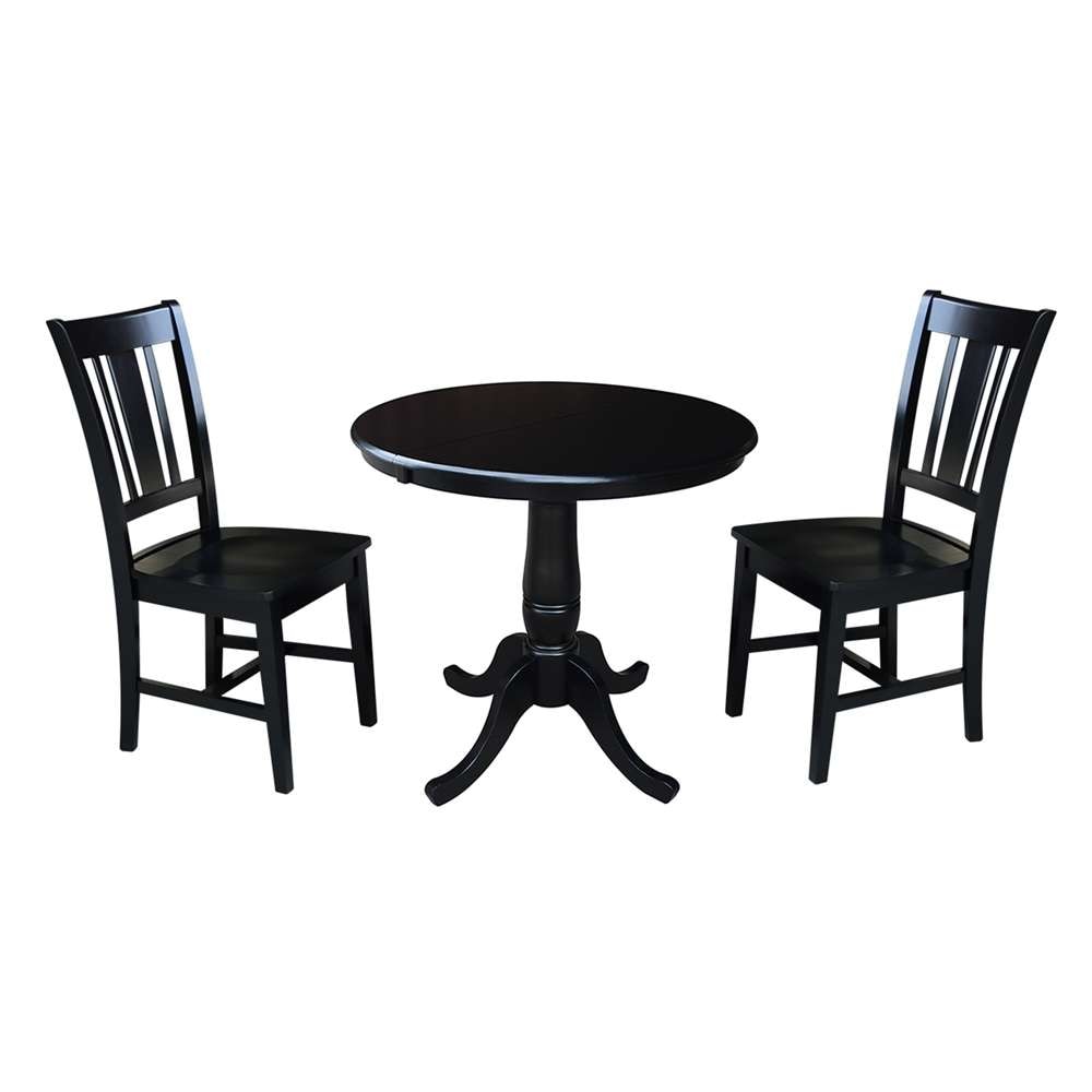 International Concepts (Set of 3 Pcs) - 36in Round Extension Dining Table with 2 San Remo Chairs in Black Finish - K46-36RXT-C10-2 veiw 1