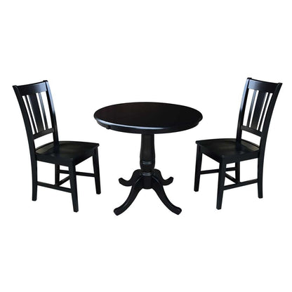 International Concepts (Set of 3 Pcs) - 36in Round Extension Dining Table with 2 San Remo Chairs in Black Finish - K46-36RXT-C10-2 veiw 1