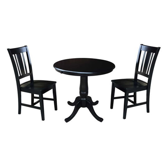International Concepts (Set of 3 Pcs) - 36in Round Extension Dining Table with 2 San Remo Chairs in Black Finish - K46-36RXT-C10-2 veiw 1