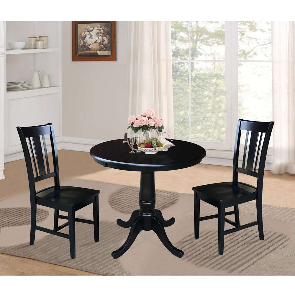 International Concepts (Set of 3 Pcs) - 36in Round Extension Dining Table with 2 San Remo Chairs in Black Finish - K46-36RXT-C10-2 veiw 2
