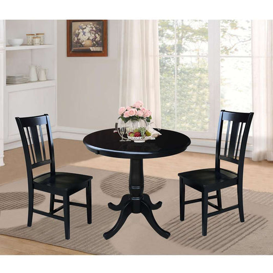 International Concepts (Set of 3 Pcs) - 36in Round Extension Dining Table with 2 San Remo Chairs in Black Finish - K46-36RXT-C10-2 veiw 2