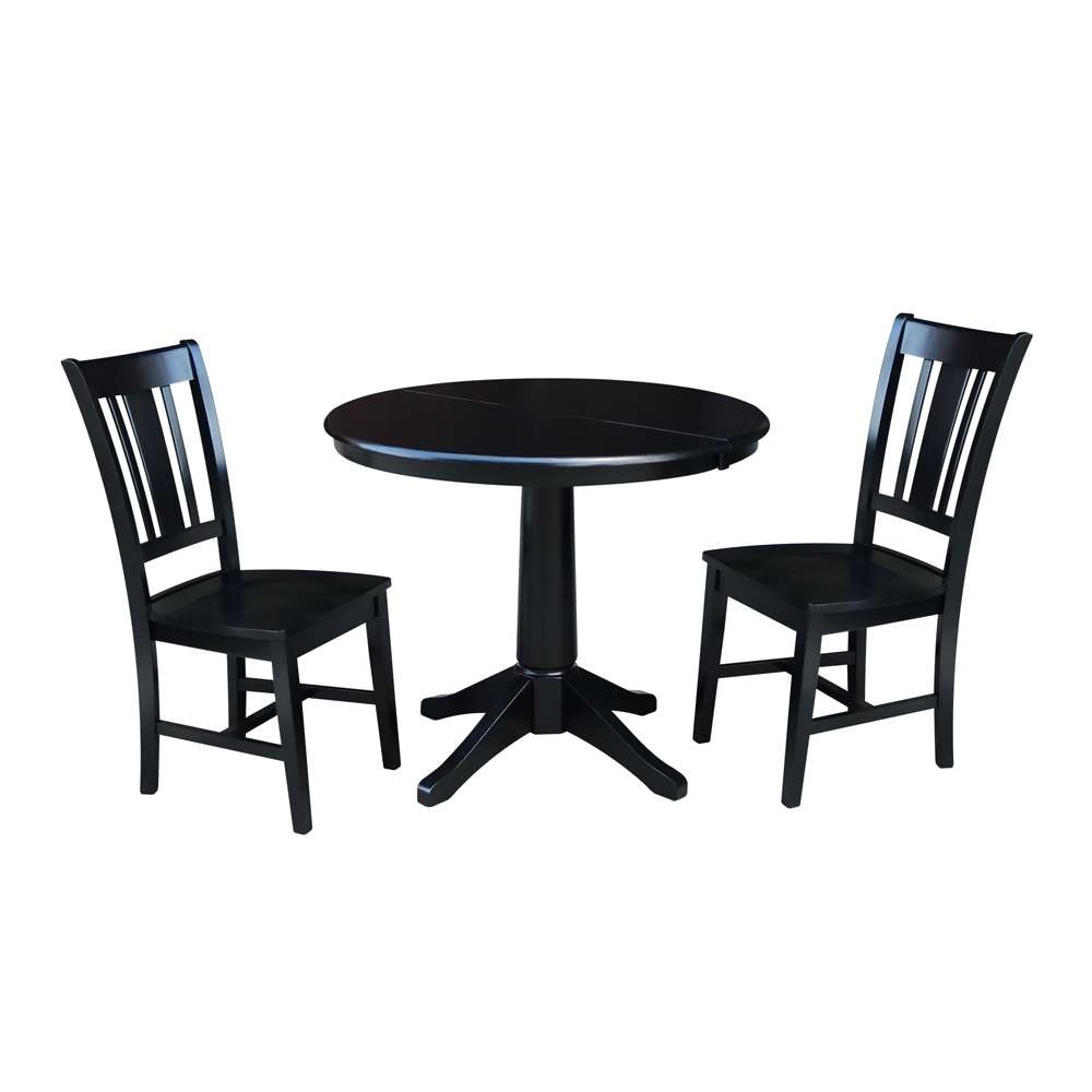 International Concepts (Set of 3 Pcs) - 36in Round Extension Dining Table with 2 San Remo Chairs in Black Finish - K46-36RXT-27B-C10-2 veiw 1