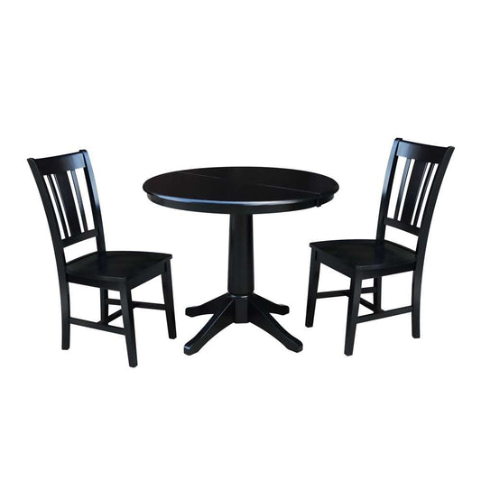 International Concepts (Set of 3 Pcs) - 36in Round Extension Dining Table with 2 San Remo Chairs in Black Finish - K46-36RXT-27B-C10-2 veiw 1