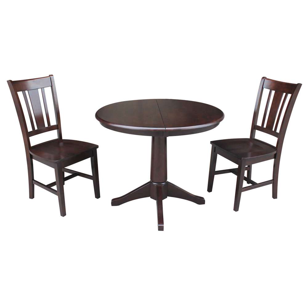 International Concepts (Set of 3 Pcs) - 36in Round Extension Dining Table with 2 San Remo Chairs in Rich Mocha Finish - K15-36RXT-27B-C10-2 veiw 1