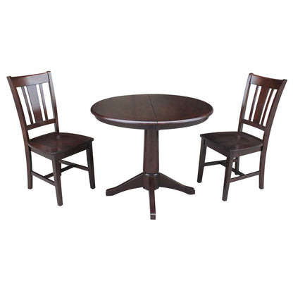 International Concepts (Set of 3 Pcs) - 36in Round Extension Dining Table with 2 San Remo Chairs in Rich Mocha Finish - K15-36RXT-27B-C10-2 veiw 1