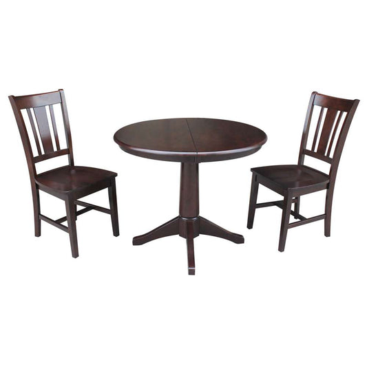 International Concepts (Set of 3 Pcs) - 36in Round Extension Dining Table with 2 San Remo Chairs in Rich Mocha Finish - K15-36RXT-27B-C10-2 veiw 1