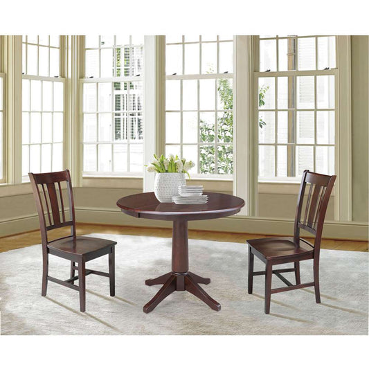 International Concepts (Set of 3 Pcs) - 36in Round Extension Dining Table with 2 San Remo Chairs in Rich Mocha Finish - K15-36RXT-27B-C10-2 veiw 2