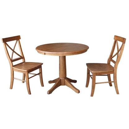 International Concepts (Set of 3 Pcs) - 36in Round Extension Dining Table with 2 X-Back Chairs in Distressed Oak Finish - K42-36RXT-27B-C613-2 veiw 1