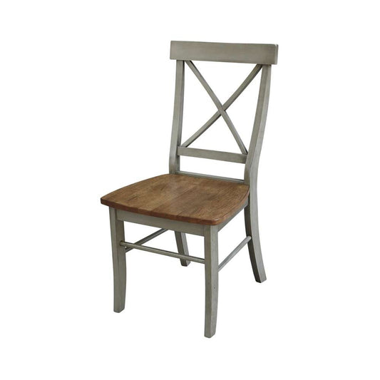 International Concepts (Set of 3 Pcs) - 36in Round Extension Dining Table with 2 X-Back Chairs in Hickory/Stone Finish - K41-36RXT-27B-C613-2 veiw 2