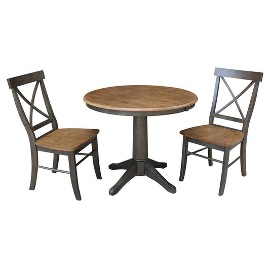 International Concepts (Set of 3 Pcs) - 36in Round Extension Dining Table with 2 X-Back Chairs in Hickory/Washed Coal Finish - K45-36RXT-27B-C613-2 veiw 1