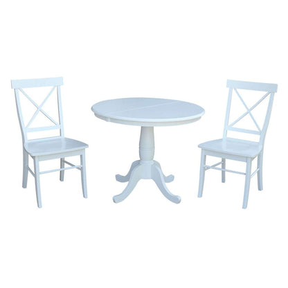 International Concepts (Set of 3 Pcs) - 36in Round Extension Dining Table with 2 X-Back Chairs in White Finish - K08-36RXT-C613-2 veiw 1