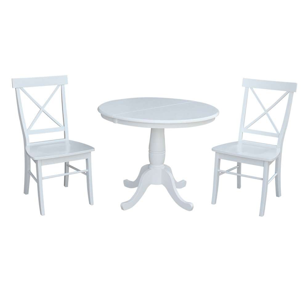 International Concepts (Set of 3 Pcs) - 36in Round Extension Dining Table with 2 X-Back Chairs in White Finish - K08-36RXT-C613-2 veiw 2