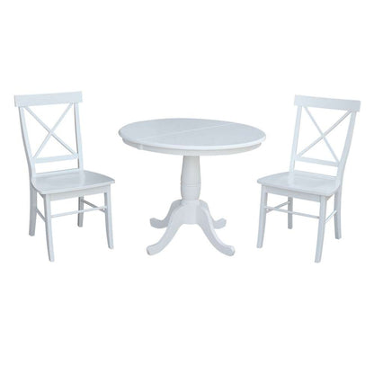 International Concepts (Set of 3 Pcs) - 36in Round Extension Dining Table with 2 X-Back Chairs in White Finish - K08-36RXT-C613-2 veiw 2