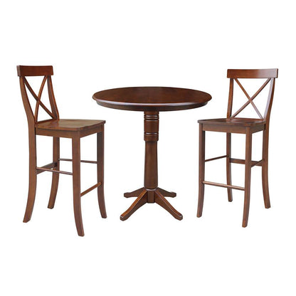 International Concepts (Set of 3 Pcs) - 36in Round Pedestal Bar Height Table with 2 RTA Bar Height Stools in Espresso Finish - K581-36RT-27-S6133-2 veiw 1