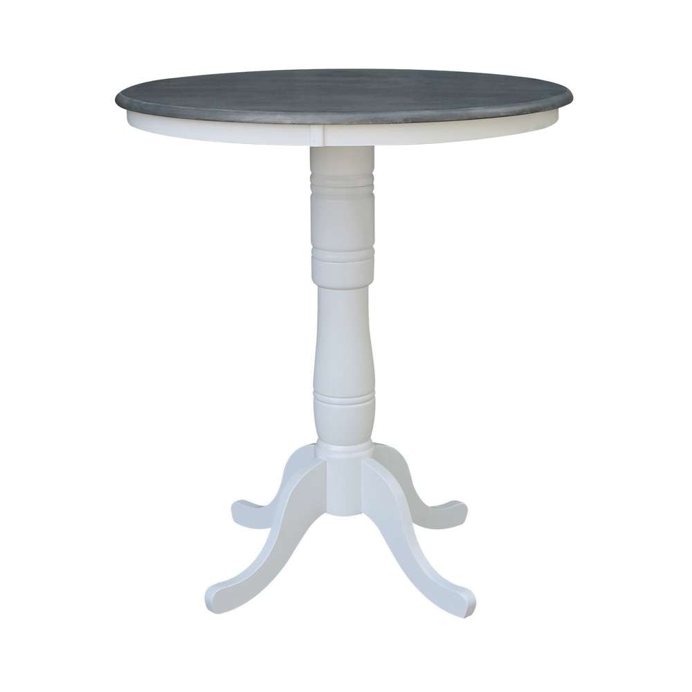 International Concepts (Set of 3 Pcs) - 36in Round Pedestal Bar Height Table with 2 X-Back Bar Height Stools in White/Heather Gray Finish - K05-36RT-6B-S6133-2 veiw 4