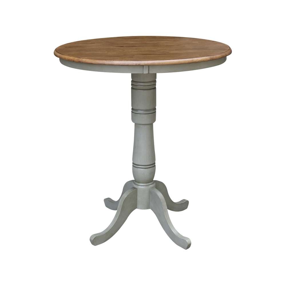 International Concepts (Set of 3 Pcs) - 36in Round Pedestal Bar Height Table with 2 X-Back Bar Height Stools in Hickory/Stone Finish - K41-36RT-6B-S6133-2 veiw 4