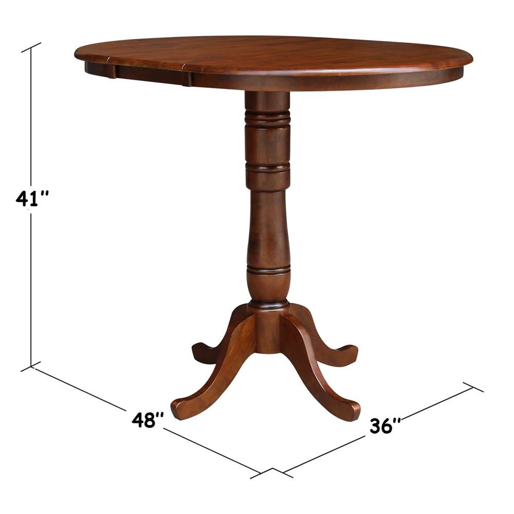 International Concepts (Set of 3 Pcs) - 36in Round Top Ped Ext Table Bar Height with 12in Leaf and 2 RTA San Remo Barstools in Espresso Finish - K581-36RXT-6B-2-S103 veiw 2