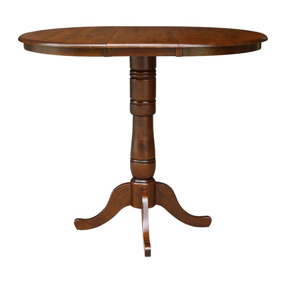 International Concepts (Set of 3 Pcs) - 36in Round Top Ped Ext Table Bar Height with 12in Leaf and 2 RTA San Remo Barstools in Espresso Finish - K581-36RXT-6B-2-S103 veiw 3