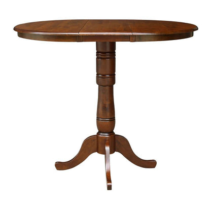 International Concepts (Set of 3 Pcs) - 36in Round Top Ped Ext Table Bar Height with 12in Leaf and 2 RTA San Remo Barstools in Espresso Finish - K581-36RXT-6B-2-S103 veiw 3
